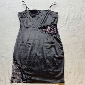 Windsor Black Mesh Rhinestone Bodycon Mini Dress Cutout Evening Party Dress (M)